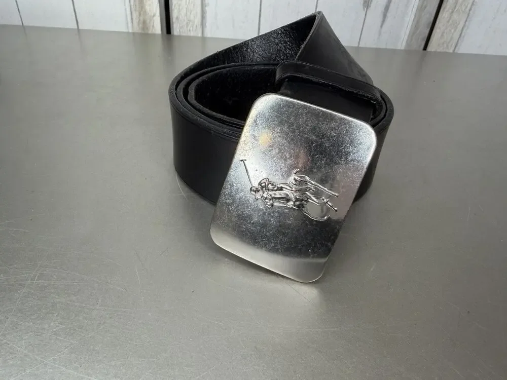 Vintage POLO by RALPH LAUREN Silver Buckle Black Leather PONY Classic 34-38.5